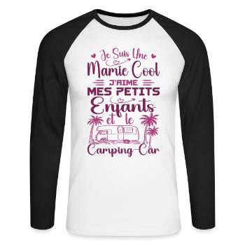 Oma, ich liebe meine kleinen Kinder und das Wohnmobil - Unisex Baseballshirt langarm - Weiß/Schwarz - Vorne - Nik (191cm)