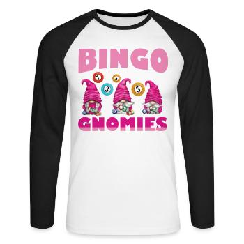 Bingo Gnomies Women Men Funny Bingo - Unisex Baseballshirt langarm - Weiß/Schwarz - Vorne - Nik (191cm)