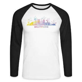 Baltimorean Watercolor Skyline Baltimore - Unisex Long Sleeve Baseball T-Shirt - white/black - Front - Nik (191cm)