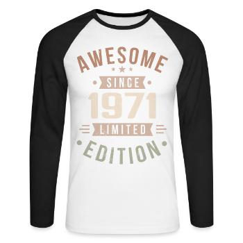 Original 1971 Vintage Vintage anniversaire 1971 - T-shirt baseball manches longues Homme - blanc/noir - Devant - Nik (191cm)