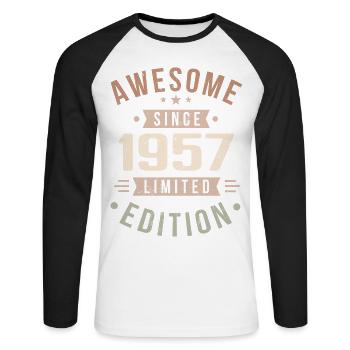 Original 1957 Vintage Vintage anniversaire 1957 - T-shirt baseball manches longues Homme - blanc/noir - Devant - Nik (191cm)