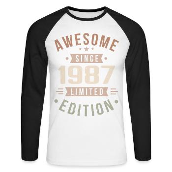 Original 1987 Vintage Vintage anniversaire 1987 - T-shirt baseball manches longues Homme - blanc/noir - Devant - Nik (191cm)