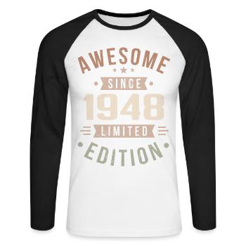 Original 1948 Jahrgang Vintage Geburtstag 1948 - Unisex Baseballshirt langarm - Weiß/Schwarz - Vorne - Nik (191cm)