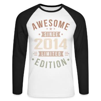 Original 2014 Vintage Vintage Birthday 2014 - Unisex Long Sleeve Baseball T-Shirt - white/black - Front - Nik (191cm)