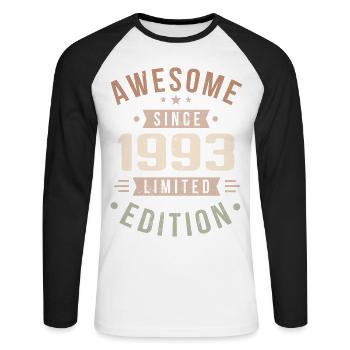 Original 1993 Jahrgang Vintage Geburtstag 1993 - Unisex Baseballshirt langarm - Weiß/Schwarz - Vorne - Nik (191cm)