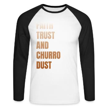 De la foi, de la confiance et de la poussière de churro - T-shirt baseball manches longues Homme - blanc/noir - Devant - Nik (191cm)