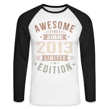 June 2013 Birthday June 2013 Gift June 2013 - Unisex Long Sleeve Baseball T-Shirt - white/black - Front - Nik (191cm)