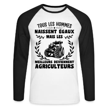 All Men Are Born Equal Farmers Gift - Unisex Long Sleeve Baseball T-Shirt - white/black - Front - Nik (191cm)