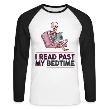 Je lis skeleton après le coucher - T-shirt baseball manches longues Homme - blanc/noir - Devant - Nik (191cm)