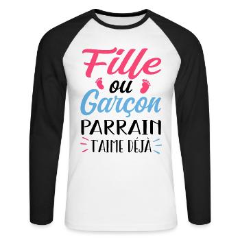 Fille ou Garçon Parrain T'aime Déjà - T-shirt baseball manches longues Homme - blanc/noir - Devant - Nik (191cm)