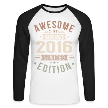 Août 2016 Anniversaire en août 2016 Millésime 2016 - T-shirt baseball manches longues Homme - blanc/noir - Devant - Nik (191cm)