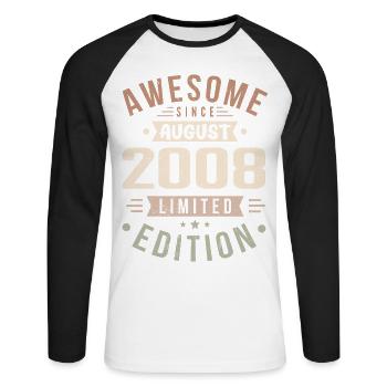 Août 2008 Anniversaire en Août 2008 Millésime 2008 - T-shirt baseball manches longues Homme - blanc/noir - Devant - Nik (191cm)