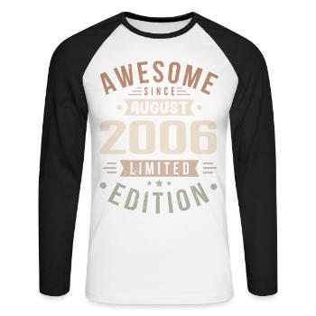 Août 2006 Anniversaire en Août 2006 Millésime 2006 - T-shirt baseball manches longues Homme - blanc/noir - Devant - Nik (191cm)