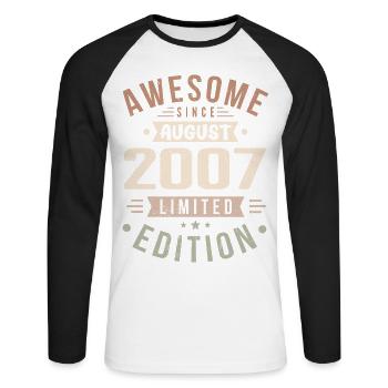 August 2007 Birthday in August 2007 Vintage 2007 - Unisex Long Sleeve Baseball T-Shirt - white/black - Front - Nik (191cm)
