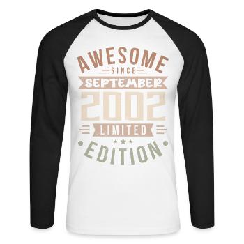 2002 Septembre Anniversaire Né Septembre 2002 - T-shirt baseball manches longues Homme - blanc/noir - Devant - Nik (191cm)