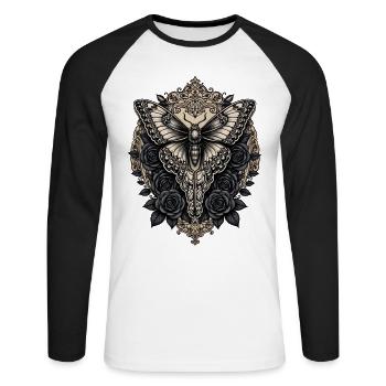 Moth with black roses - Unisex Long Sleeve Baseball T-Shirt - white/black - Front - Nik (191cm)