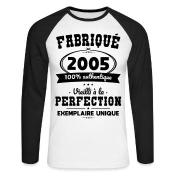 20 Year Anniversary - Made in 2005 - Unisex Long Sleeve Baseball T-Shirt - white/black - Front - Nik (191cm)