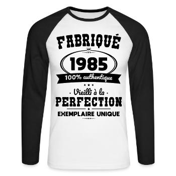 Anniversaire 40 ans - Fabriqué en 1985 - T-shirt baseball manches longues Homme - blanc/noir - Devant - Nik (191cm)