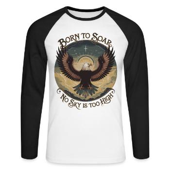 Geboren, um zu schweben | Majestic Eagle & Freedom Zitat - Unisex Baseballshirt langarm - Weiß/Schwarz - Vorne - Nik (191cm)