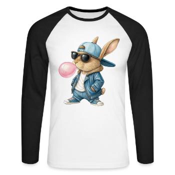 Cool Bunny Easter Bunny Bunny Rabbit Kids - Unisex Long Sleeve Baseball T-Shirt - white/black - Front - Nik (191cm)