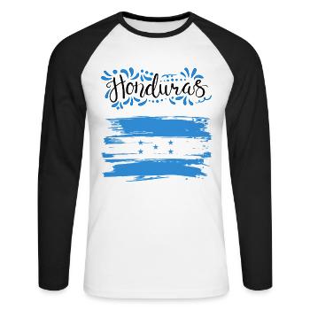 Drapeau du Honduras Fierté Cadeau - T-shirt baseball manches longues Homme - blanc/noir - Devant - Nik (191cm)