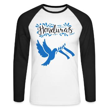 Cadeau du drapeau de la fierté du Honduras - T-shirt baseball manches longues Homme - blanc/noir - Devant - Nik (191cm)