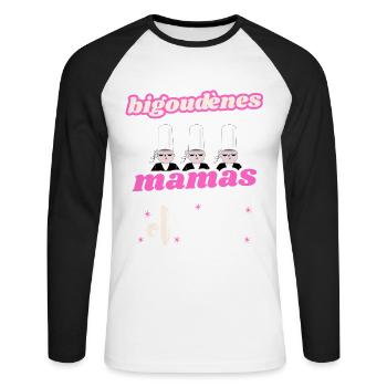 Les Bigoudènes MAMAS de Bretagne BZH - T-shirt baseball manches longues Homme - blanc/noir - Devant - Nik (191cm)