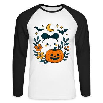 Halloween Ghost Costume Gift - Unisex Long Sleeve Baseball T-Shirt - white/black - Front - Nik (191cm)