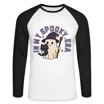 Halloween Ghost Costume Gift - Unisex Long Sleeve Baseball T-Shirt - white/black - Front - Nik (191cm)