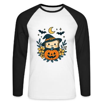Halloween Toast Pumpkin Gift - Unisex Long Sleeve Baseball T-Shirt - white/black - Front - Nik (191cm)