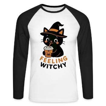 Spooky Cat Halloween Gift - Unisex Long Sleeve Baseball T-Shirt - white/black - Front - Nik (191cm)