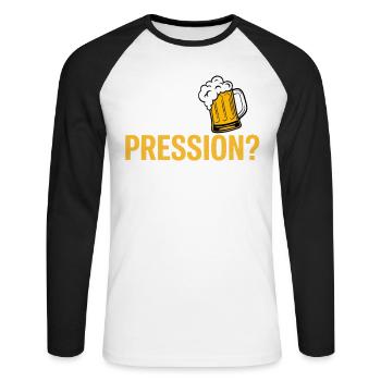 Moi la pression ? Je ne la subis pas, je la bois - T-shirt baseball manches longues Homme - blanc/noir - Devant - Nik (191cm)