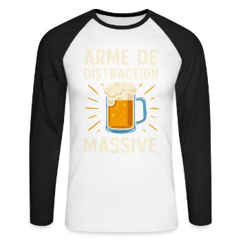 T-shirt humour bière – Arme de distraction massive - T-shirt baseball manches longues Homme - blanc/noir - Devant - Nik (191cm)