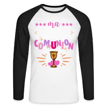 Ma Premiere Communion Fille - T-shirt baseball manches longues Homme - blanc/noir - Devant - Nik (191cm)