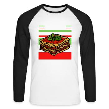 Jour de lasagnes Italie - T-shirt baseball manches longues Homme - blanc/noir - Devant - Nik (191cm)