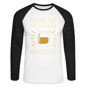 Arme de distraction massive T-shirt whisky drôle - T-shirt baseball manches longues Homme - blanc/noir - Devant - Nik (191cm)