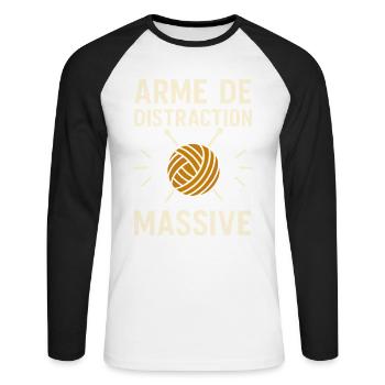 Arme de Distraction Massive Tricot Humour Pelote - T-shirt baseball manches longues Homme - blanc/noir - Devant - Nik (191cm)