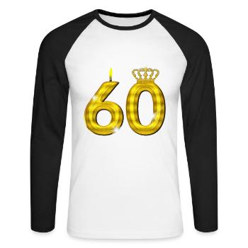 60 birthday - Crown - candle - gold - Unisex Long Sleeve Baseball T-Shirt - white/black - Front - Nik (191cm)