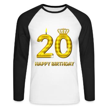 20-happy birthday - birthday - number gold - Unisex Long Sleeve Baseball T-Shirt - white/black - Front - Nik (191cm)