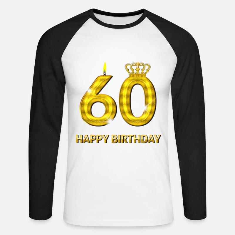 60 - oro numero buon compleanno - compleanno- - Maglia da baseball a manica lunga da uomo - bianco/nero