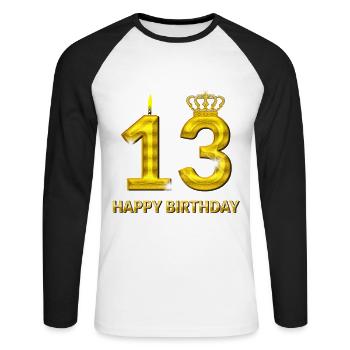 13-happy birthday - birthday - number gold - Unisex Long Sleeve Baseball T-Shirt - white/black - Front - Nik (191cm)