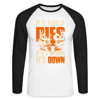 If Flies Dies, If brown Take down - Hunting - EN - Unisex Baseballshirt langarm - Weiß/Schwarz - Vorne - Nik (191cm)