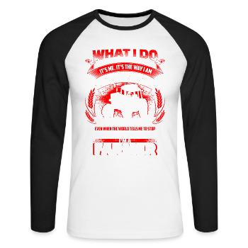 Farmer Till I Die - EN - Unisex Baseballshirt langarm - Weiß/Schwarz - Vorne - Nik (191cm)