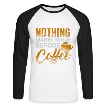 Coffee - Unisex Baseballshirt langarm - Weiß/Schwarz - Vorne - Nik (191cm)