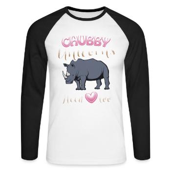 Chubby Unicorns Need Love too - EN - Unisex Baseballshirt langarm - Weiß/Schwarz - Vorne - Nik (191cm)