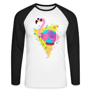 80s Style Flamingo With Sunglasses - Unisex Long Sleeve Baseball T-Shirt - white/black - Front - Nik (191cm)