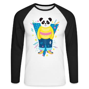 Cool 90s Style Panda - Unisex Baseballshirt langarm - Weiß/Schwarz - Vorne - Nik (191cm)