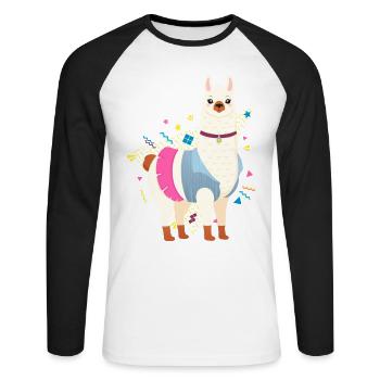 90s Style Llama - Unisex Baseballshirt langarm - Weiß/Schwarz - Vorne - Nik (191cm)
