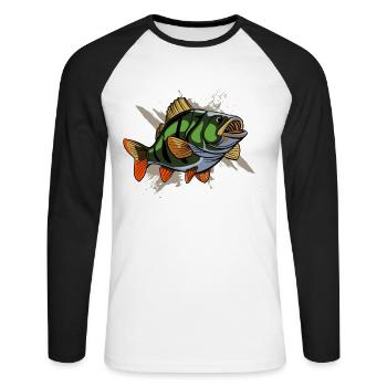 Angler T-shirt - Perch - Predator Fishing - Unisex Long Sleeve Baseball T-Shirt - white/black - Front - Nik (191cm)