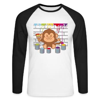 Little Monkey Painting Artist Colorful Kids Baby - Unisex Long Sleeve Baseball T-Shirt - white/black - Front - Nik (191cm)